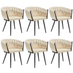 tectake Dining Chair Astano - Padded, Velvet, Knot Design, Continuous Backrest in Light Sand - Size: 6 Pack - thumbnail 1