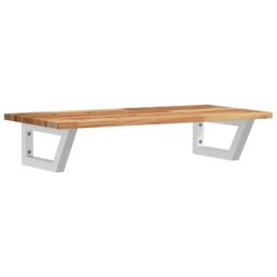 Berkfield Home Basin Shelf Wall Mounted Steel & Solid Wood Acacia in Brown - thumbnail 2