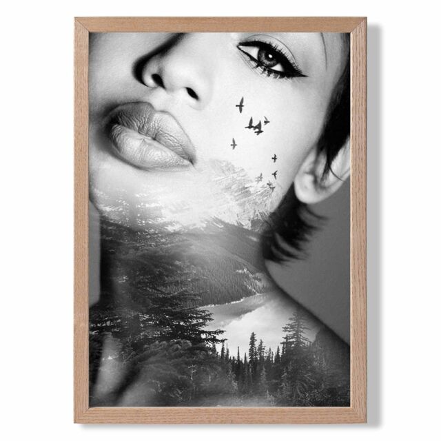 ARTZE Abstract & Forest Fashion Black & White Photo Framed Print SIZE: A4 with Oak Frame - image 1