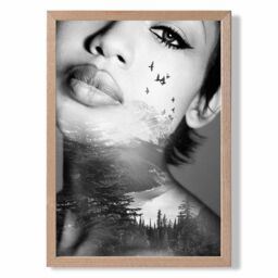 ARTZE Abstract & Forest Fashion Black & White Photo Framed Print SIZE: A4 with Oak Frame - thumbnail 1