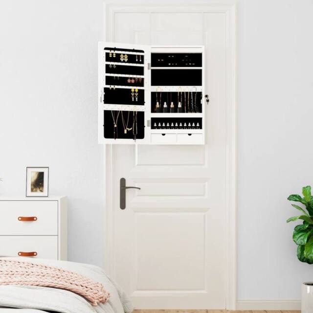 Berkfield Home Mirror Jewellery Cabinet with LED Lights Wall Mounted White - image 1