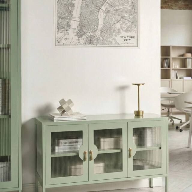 Wyld and Coco Mint Green Steel 3-Door Sideboard - Industrial Office Storage - image 1