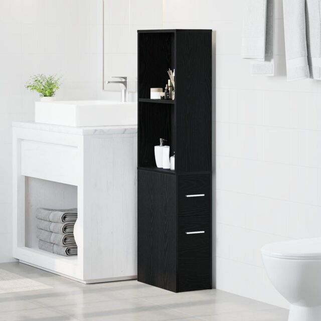 Berkfield Home Narrow Bathroom Cupboard Black oak Particle board - image 1