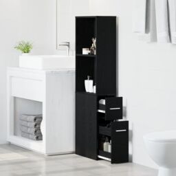 Berkfield Home Narrow Bathroom Cupboard Black oak Particle board - thumbnail 4