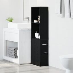 Berkfield Home Narrow Bathroom Cupboard Black oak Particle board - thumbnail 1