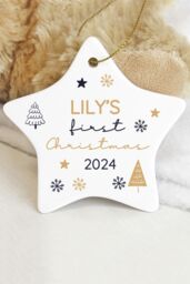 Personalised Memento Company Personalised First Christmas Star Christmas Tree Decoration in White - thumbnail 4