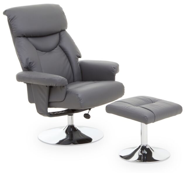 Orsina Luxurious Black Leather Effect Reclining Chair & footstool, Easy to Clean Leather Chair, Comfy Footstool in Grey - image 1