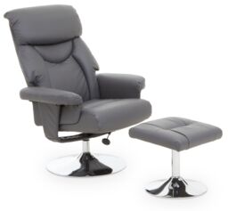 Orsina Luxurious Black Leather Effect Reclining Chair & footstool, Easy to Clean Leather Chair, Comfy Footstool in Grey - thumbnail 1