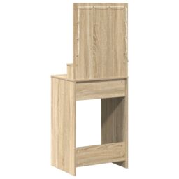 Berkfield Home Makeup Table with LED Lights in Sonoma Oak - 50x41x135 cm in Beige - Size: 50 x 41 x 135 cm - thumbnail 7
