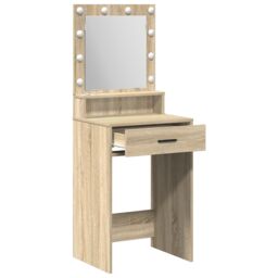 Berkfield Home Makeup Table with LED Lights in Sonoma Oak - 50x41x135 cm in Beige - Size: 50 x 41 x 135 cm - thumbnail 4