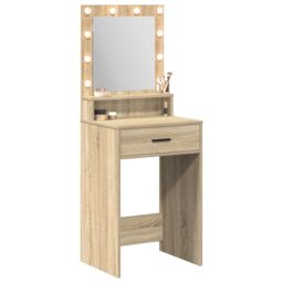 Berkfield Home Makeup Table with LED Lights in Sonoma Oak - 50x41x135 cm in Beige - Size: 50 x 41 x 135 cm - thumbnail 3