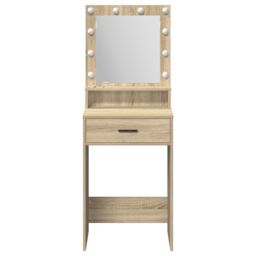 Berkfield Home Makeup Table with LED Lights in Sonoma Oak - 50x41x135 cm in Beige - Size: 50 x 41 x 135 cm - thumbnail 5