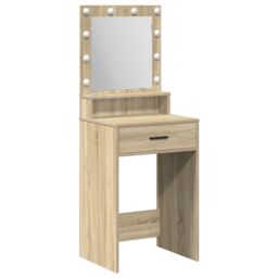 Berkfield Home Makeup Table with LED Lights in Sonoma Oak - 50x41x135 cm in Beige - Size: 50 x 41 x 135 cm - thumbnail 2