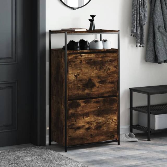 Berkfield Home Shoe Cabinet Smoked Oak 60x34x112 Engineered Wood in Brown - image 1
