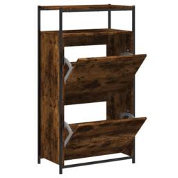 Berkfield Home Shoe Cabinet Smoked Oak 60x34x112 Engineered Wood in Brown - thumbnail 3