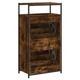 Berkfield Home Shoe Cabinet Smoked Oak 60x34x112 Engineered Wood in Brown - thumbnail 7