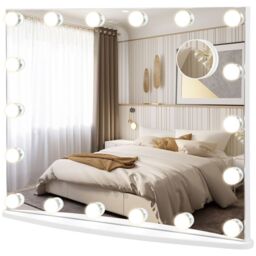 Costway 2 in 1 Tabletop&Wall Mounted Makeup Mirror Vanity Mirror w/18 LED Lights in White