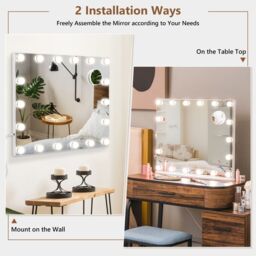 Costway 2 in 1 Tabletop&Wall Mounted Makeup Mirror Vanity Mirror w/18 LED Lights in White - thumbnail 6