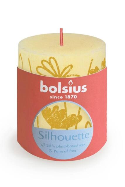 KDMD Butter Yellow Bolsius Rustic Silhouette Pillar Candle 80 x 68mm - image 1