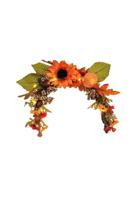 H&O Direct Artificial Sunflower Swag Wreath with Pumpkins for Halloween Hanging Decor in Orange - image 1