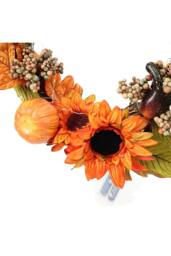 H&O Direct Artificial Sunflower Swag Wreath with Pumpkins for Halloween Hanging Decor in Orange - thumbnail 5