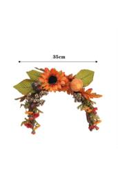 H&O Direct Artificial Sunflower Swag Wreath with Pumpkins for Halloween Hanging Decor in Orange - thumbnail 9