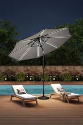 Living and Home Large Solar Powered LED Patio Umbrella for Outdoor Garden Patio with Base in Light Grey - thumbnail 2