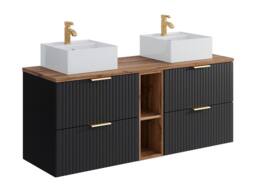 Vente-unique Fluted Wall-Hung Bathroom Unit With Open Shelves & Double Square in Black - thumbnail 5