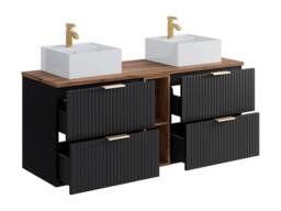 Vente-unique Fluted Wall-Hung Bathroom Unit With Open Shelves & Double Square in Black - thumbnail 6