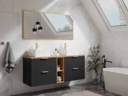 Vente-unique Fluted Wall-Hung Bathroom Unit With Open Shelves & Double Square in Black