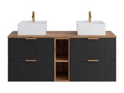 Vente-unique Fluted Wall-Hung Bathroom Unit With Open Shelves & Double Square in Black - thumbnail 4