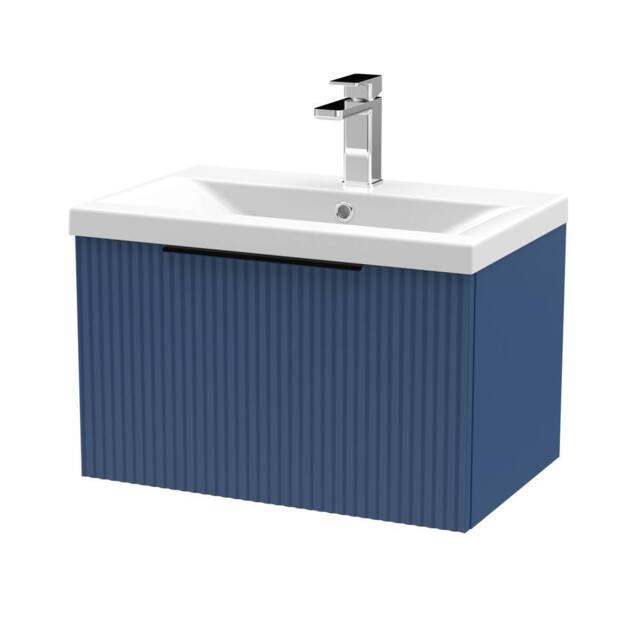 Balterley Fluted Front Wall Hung 1 Drawer Vanity Basin Unit, Satin Blue, 600mm in Blue - image 1