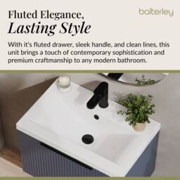 Balterley Fluted Front Wall Hung 1 Drawer Vanity Basin Unit, Satin Blue, 600mm in Blue - thumbnail 4