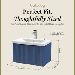 Balterley Fluted Front Wall Hung 1 Drawer Vanity Basin Unit, Satin Blue, 600mm in Blue - thumbnail 5