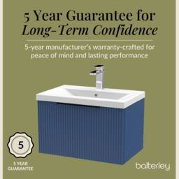 Balterley Fluted Front Wall Hung 1 Drawer Vanity Basin Unit, Satin Blue, 600mm in Blue - thumbnail 6