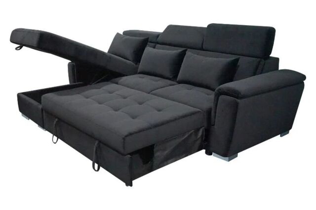 Interior Emporium Ltd Antonio Velvet Corner Sofa Bed with Storage & USB - Universal Sofa - Left/Right Sofa (Black) in Black - image 1