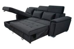Interior Emporium Ltd Antonio Velvet Corner Sofa Bed with Storage & USB - Universal Sofa - Left/Right Sofa (Black) in Black - thumbnail 1