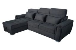 Interior Emporium Ltd Antonio Velvet Corner Sofa Bed with Storage & USB - Universal Sofa - Left/Right Sofa (Black) in Black - thumbnail 4