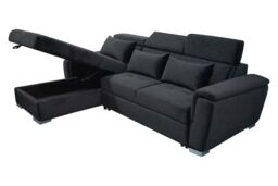 Interior Emporium Ltd Antonio Velvet Corner Sofa Bed with Storage & USB - Universal Sofa - Left/Right Sofa (Black) in Black - thumbnail 3