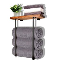KORVIXA Wall-Mounted Double-Bar Wood Towel Rack T in Brown - thumbnail 1