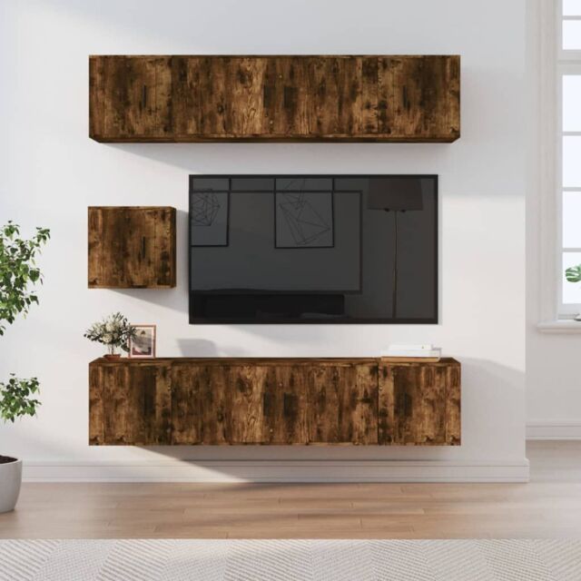 Berkfield Home 7 Piece TV Cabinet Set Smoked Oak Engineered Wood in Brown - image 1