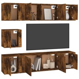 Berkfield Home 7 Piece TV Cabinet Set Smoked Oak Engineered Wood in Brown - thumbnail 3