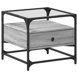 Berkfield Home Decorative Coffee Table with Glass Top Grey Sonoma 50x50x45 cm Steel - Size: 50 x 50 x 45 cm - thumbnail 3