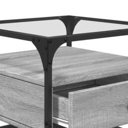 Berkfield Home Decorative Coffee Table with Glass Top Grey Sonoma 50x50x45 cm Steel - Size: 50 x 50 x 45 cm - thumbnail 8