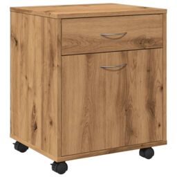 Berkfield Home Rolling Cabinet Artisan Oak 45x38x54 cm Engineered Wood in Brown - Size: 45 x 38 x 54 cm - thumbnail 2