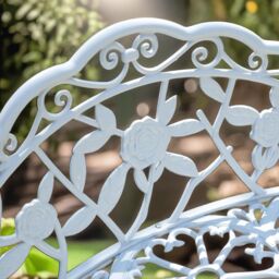 FURNOS Metal Garden Bench With Rose Petals Detail in White - thumbnail 4