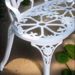 FURNOS Metal Garden Bench With Rose Petals Detail in White - thumbnail 5