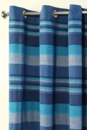 Homescapes Cotton Morocco Striped Curtain Pair in Blue - Size: 167 cm width x 183 cm drop - thumbnail 5