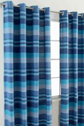 Homescapes Cotton Morocco Striped Curtain Pair in Blue - Size: 167 cm width x 183 cm drop - thumbnail 2