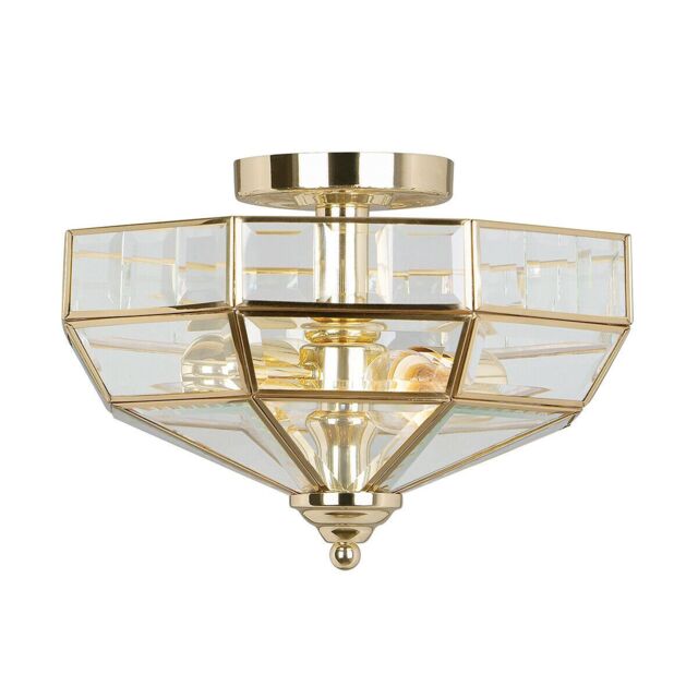 Loops 2 Bulb Semi Flush Light Highly Polished Brass Finish LED E27 60W Bulb in Metallics